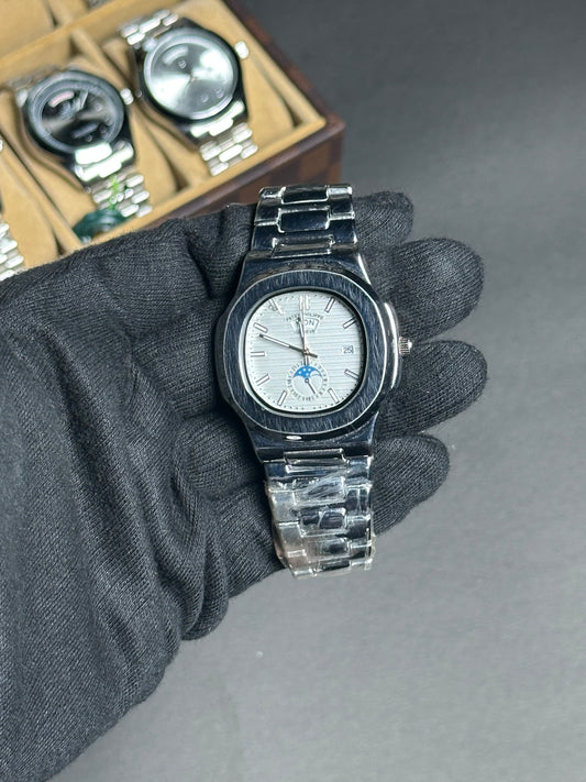 Patek Philippe Nautilus – White Dial | Full Silver Stainless Steel